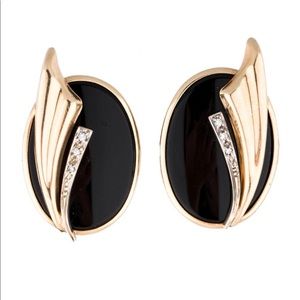 14k Gold Onyx and Diamond Earrings